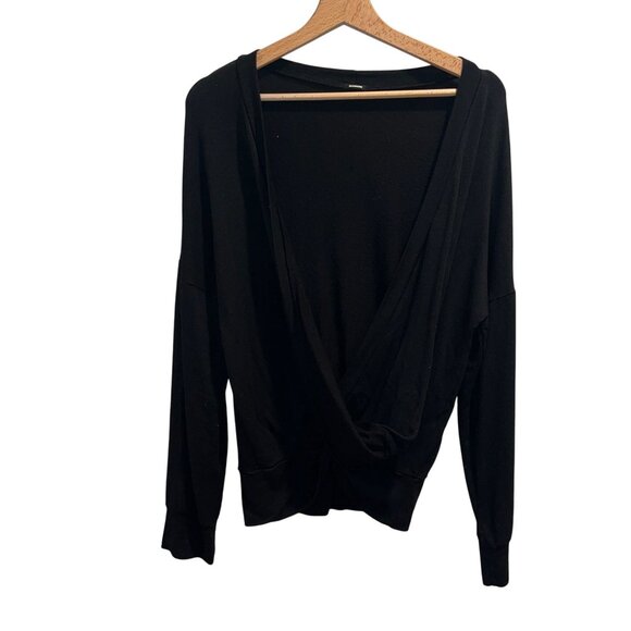 Monrow Black Drape Front Long Sleeve Top Size M Modal Blend Womens Sweater - Picture 1 of 6